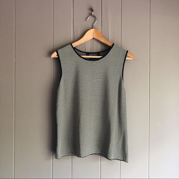 Kasper Tops - Kasper Black & White Striped Knit Shell Tank Top